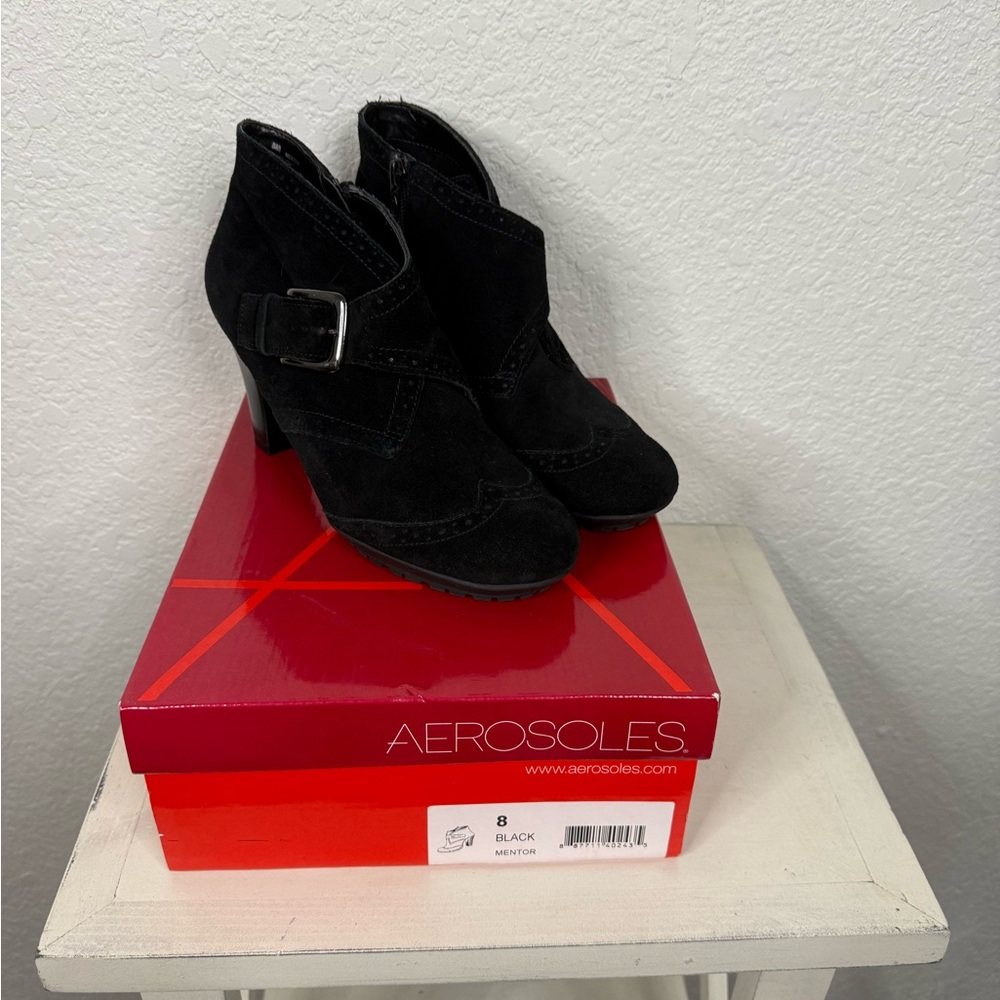 Aerosoles Mentor Black Suede Leather Booties Casual Office Holidays Events